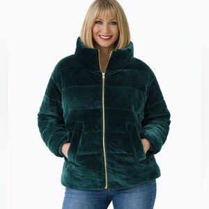 Emerald Green Velvet Quilted Puffer | Cozy Trendy Zip Up